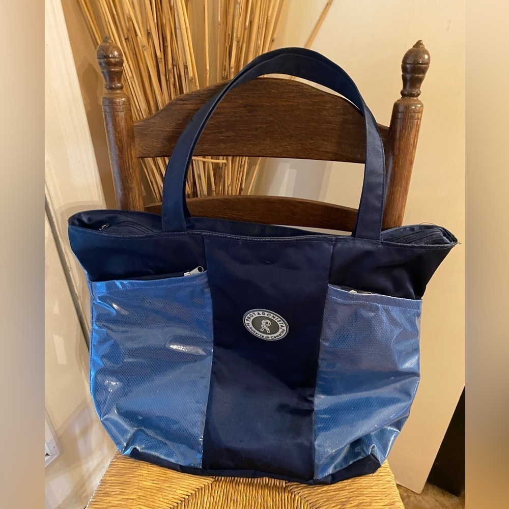 Vintage Protagonista by Roberta di Camerino Two-Tone Blue Nylon & Vinyl Tote Bag